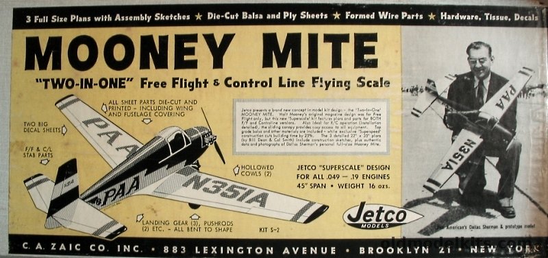Jetco Mooney Mite - 45 Inch Wingspan For R/C / Control Line / Free Flight, S-2 plastic model kit